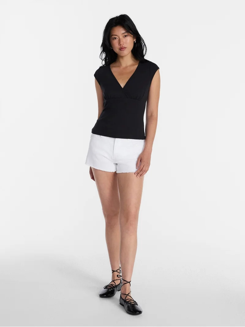No Boundaries Empire Seam Top with Short Sleeves, Women\u2019s XXS-XXL | Walmart (US)