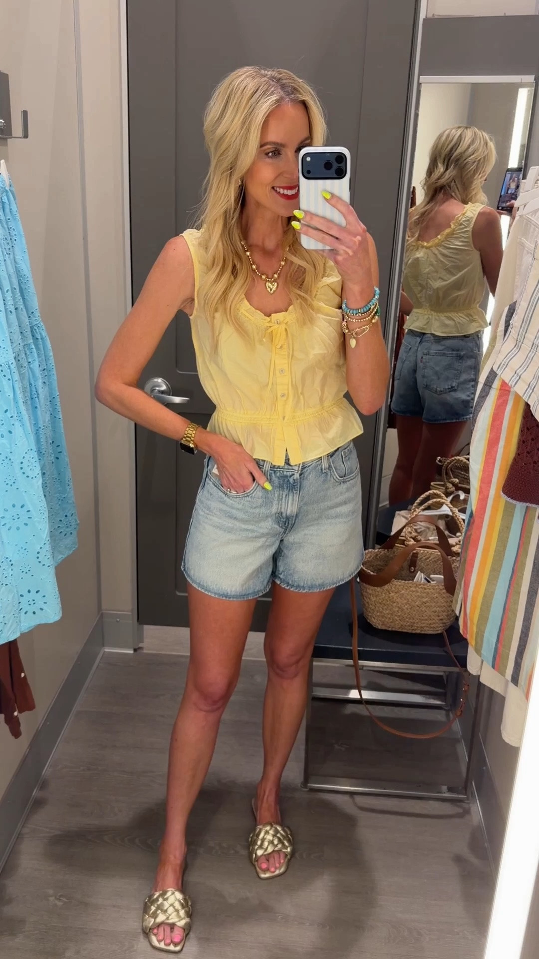 Love this target butter yellow top with the perfect denim shorts! @Target @levi