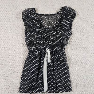 womens large short sleeve polka dot sheer blouse top black white   | eBay | eBay US