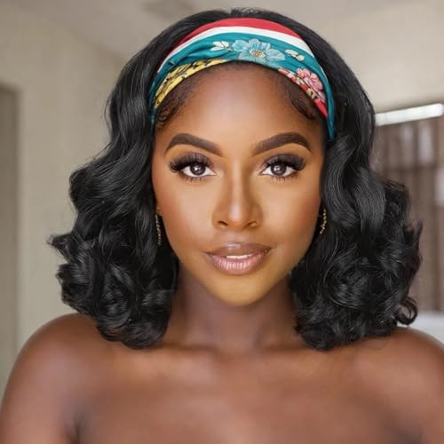 WIGER Headband Curly Wigs for Black Women Long Wavy Headband Wig None Lace Front Glueless Curly Hair Wig Soft Big Curls Water Wave Wig Synthetic African American Wig for Daily or Party | Amazon (US)