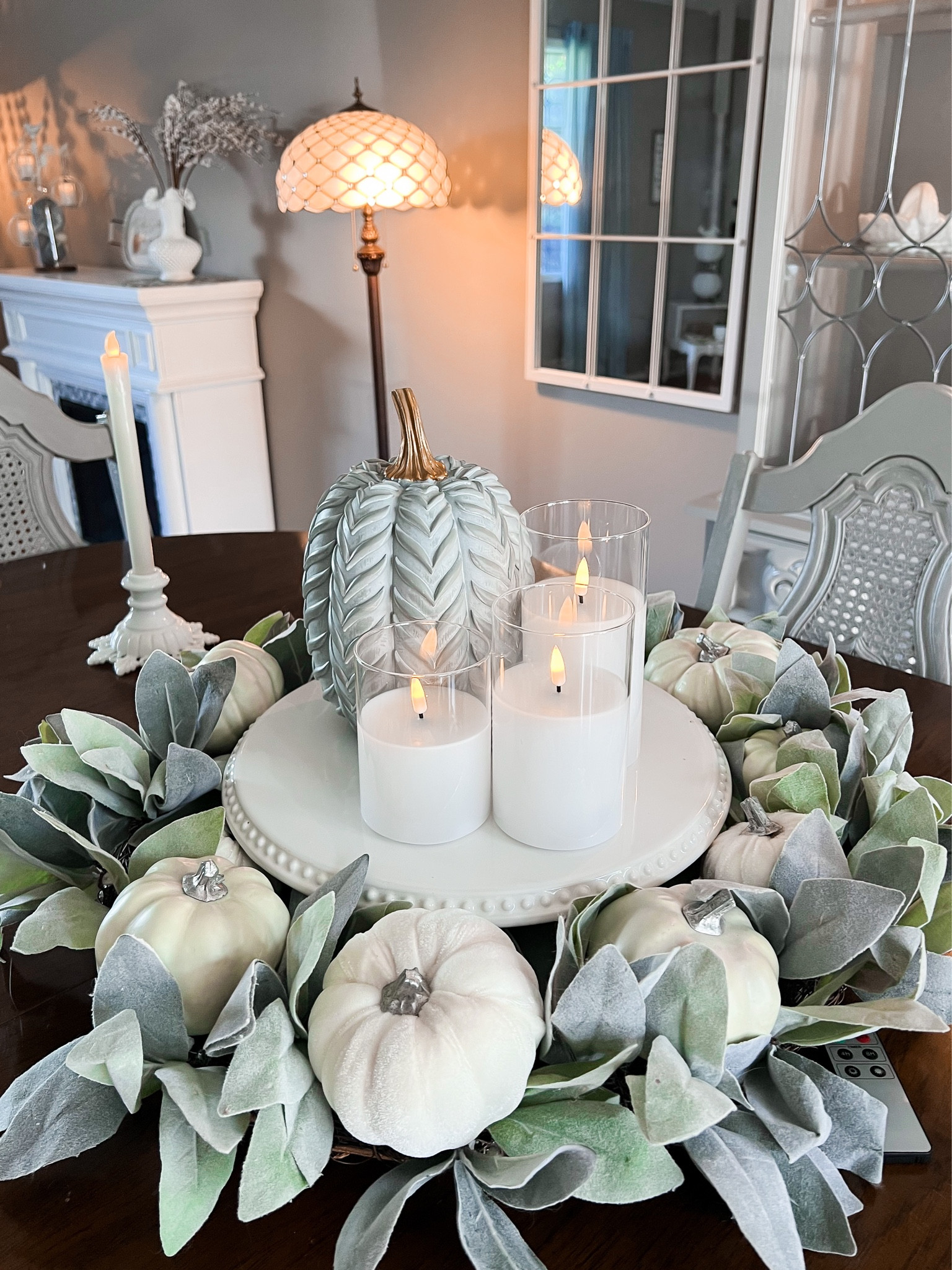 Dining room fall decor - fall centerpiece - fall decor - fall home decor - home decor - gray pumpkin decor - gray fall decor - Tiffany floor lamp
- Amazon Home 

#LTKhome #LTKHalloween #LTKSeasonal