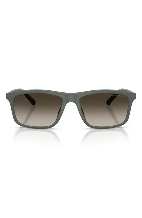 Emporio Armani 57mm Gradient Pillow Sunglasses in Matte Green /Gradient Brown at Nordstrom | Nordstrom
