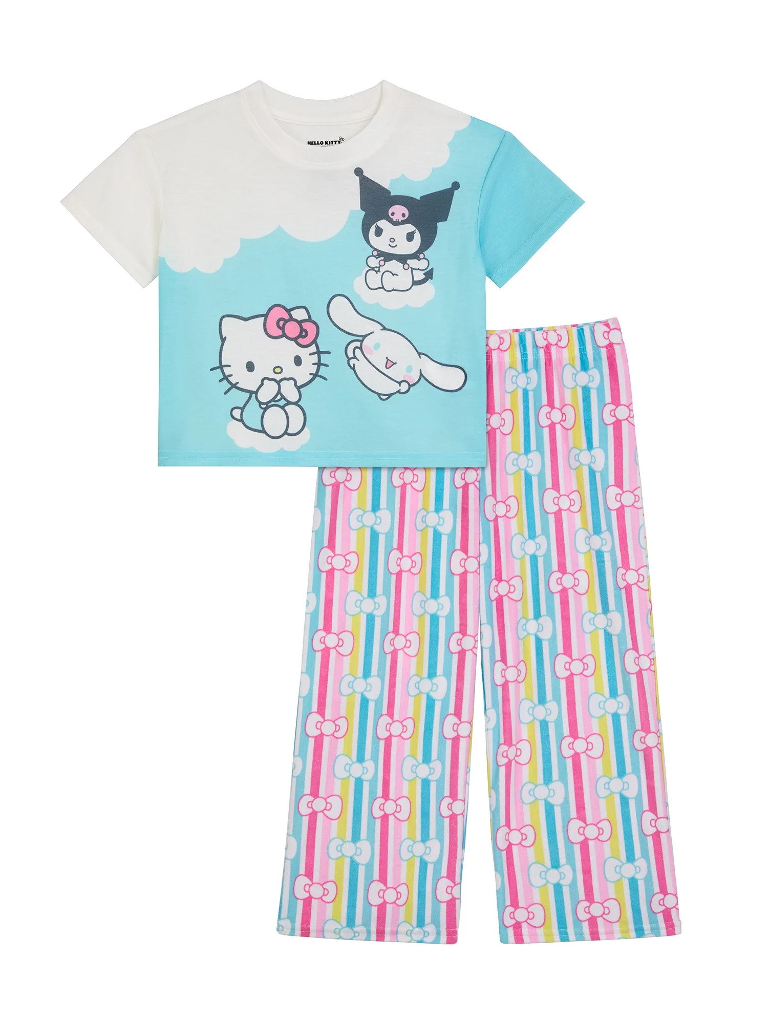 Hello Kitty Girls Short Sleeve Sleep Top and Pants Pajama Set, 2-Piece, Sizes 4-12 | Walmart (US)