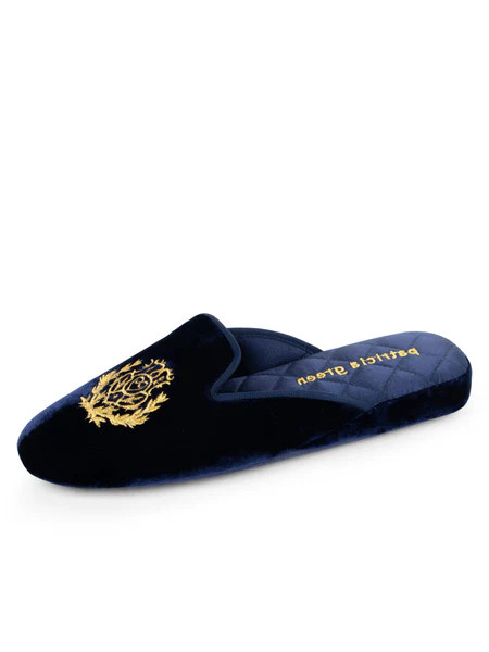 Diana Embroidered Velvet Slipper, Navy | The Avenue
