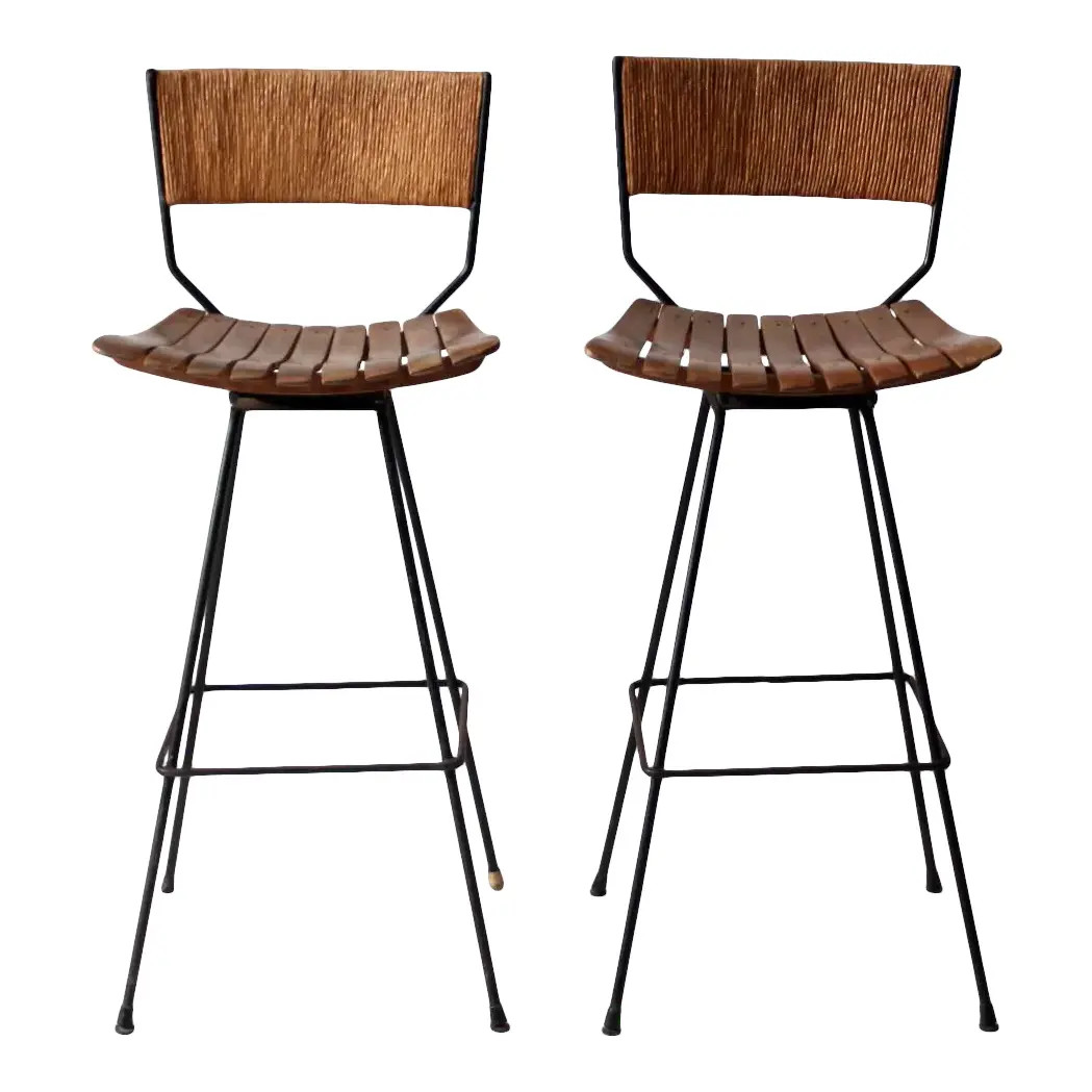 Mid-Century Stools Pair | Chairish