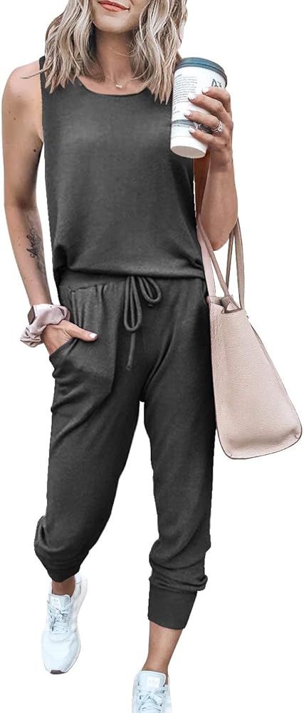 PRETTYGARDEN Women’s Two Piece Outfit Sleeveless Crewneck Tops With Sweatpants Active Tracksuit Loun | Amazon (US)