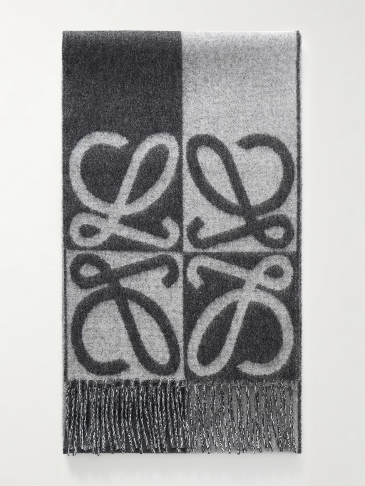 LOEWE - Fringed Wool And Cashmere-blend Jacquard Scarf - Gray | NET-A-PORTER (US)