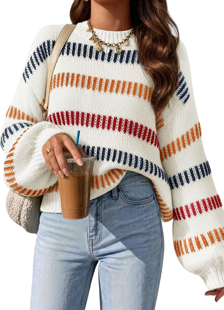 ZESICA Womens Striped Fall Winter Sweaters Oversize Cozy Casual Work Outfit | Amazon (US)