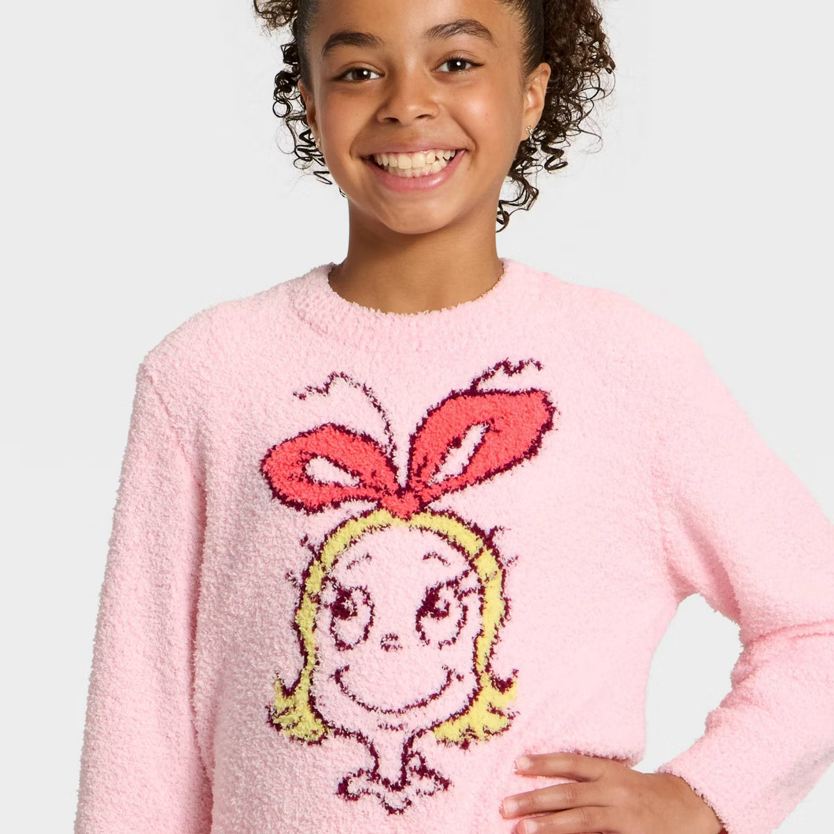 Girls' The Grinch 'Cindy Lou Who' Boucle Sweater - Pink L | Target