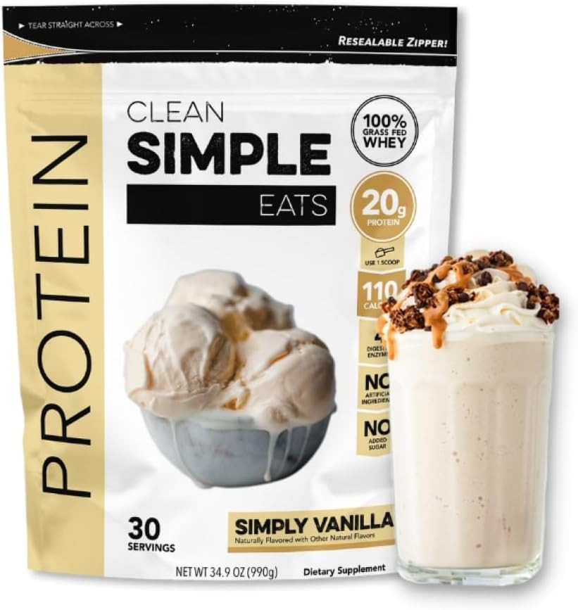 Clean Simple Eats Simply Vanilla Whey Protein Powder, Natural Sweetened and Cold-Processed Whey P... | Amazon (US)