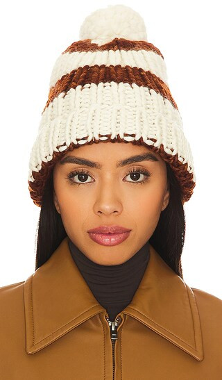 Ava Chunky Knit Hat in Brown Stripe | Revolve Clothing (Global)