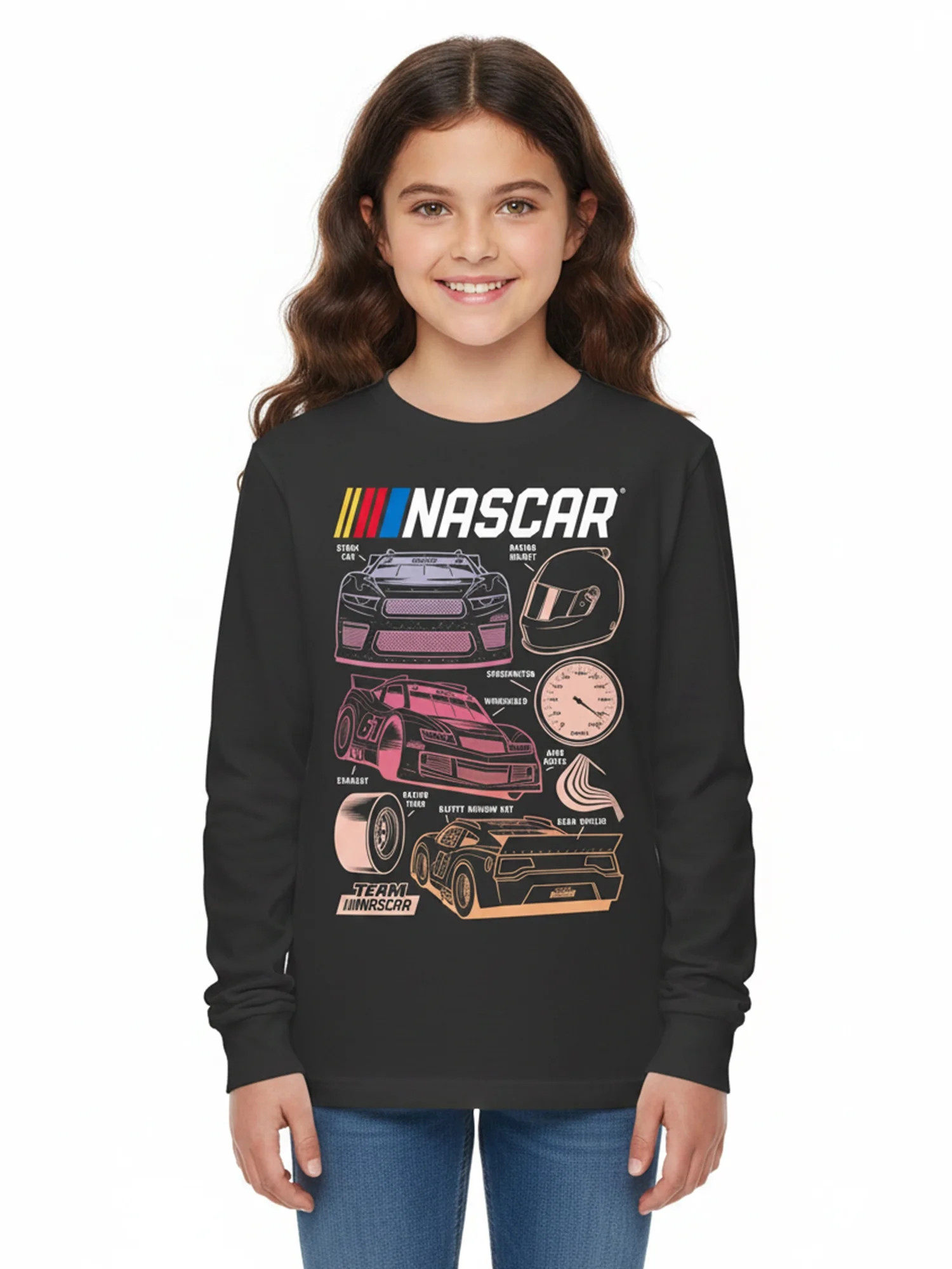 Wonder Nation Girls Graphic NASCAR Tee with Long Sleeves, Sizes 4\u201318 | Walmart (US)