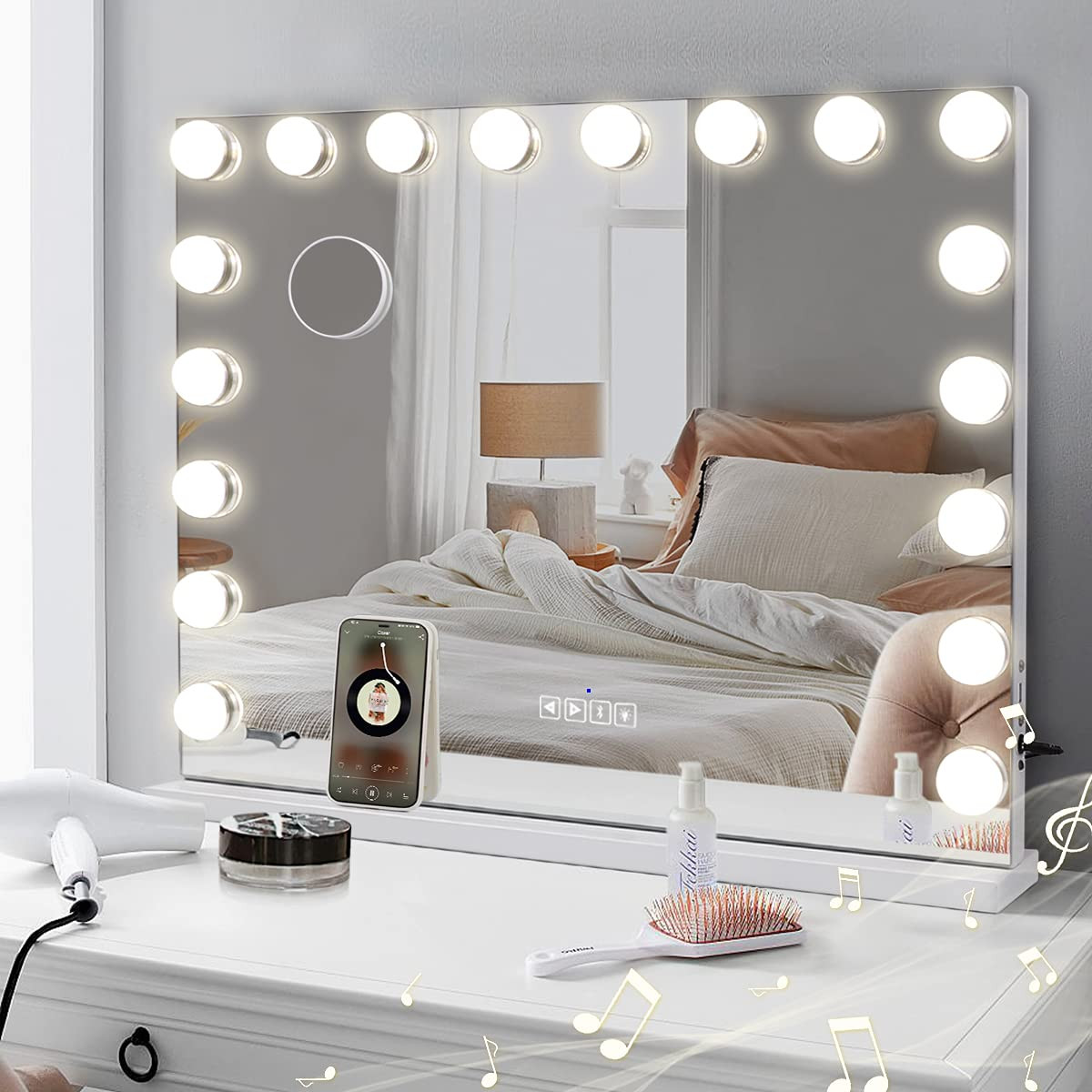 COOLJEEN Large Hollywood Vanity Mirror with Lights Bluetooth 18 Dimmable LED Bulbs, 3 Color Modes... | Amazon (US)