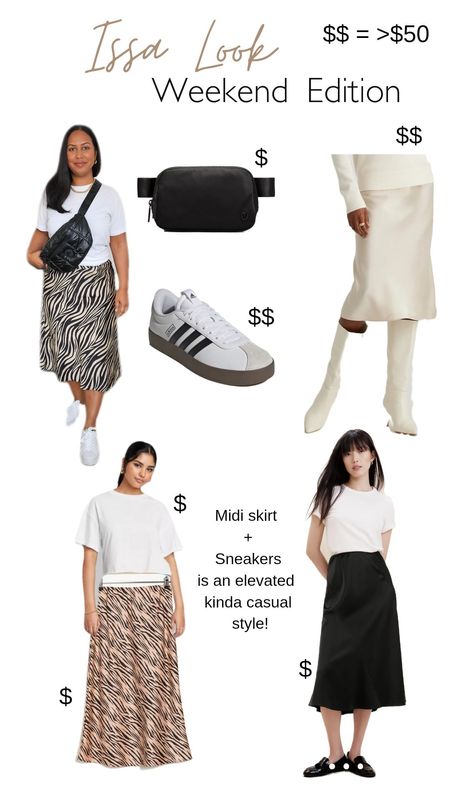 Pairing a tee with a midi skirt and sneakers is an elevated casual kinda style! Perfect for weekends or casual patio dinners! 

#LTKmidsize #LTKstyletip