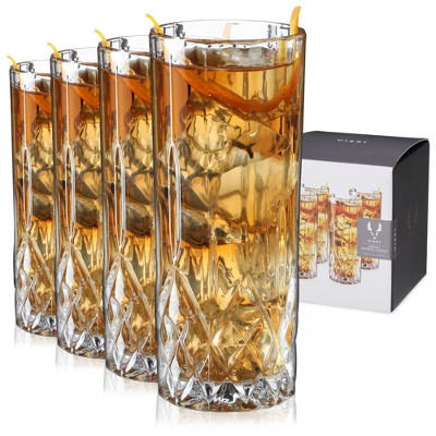 Viski Admiral Highball Glasses - Cut Crystal Drinking Glasses - Tall Cocktail Glasses 9oz Set of ... | Target