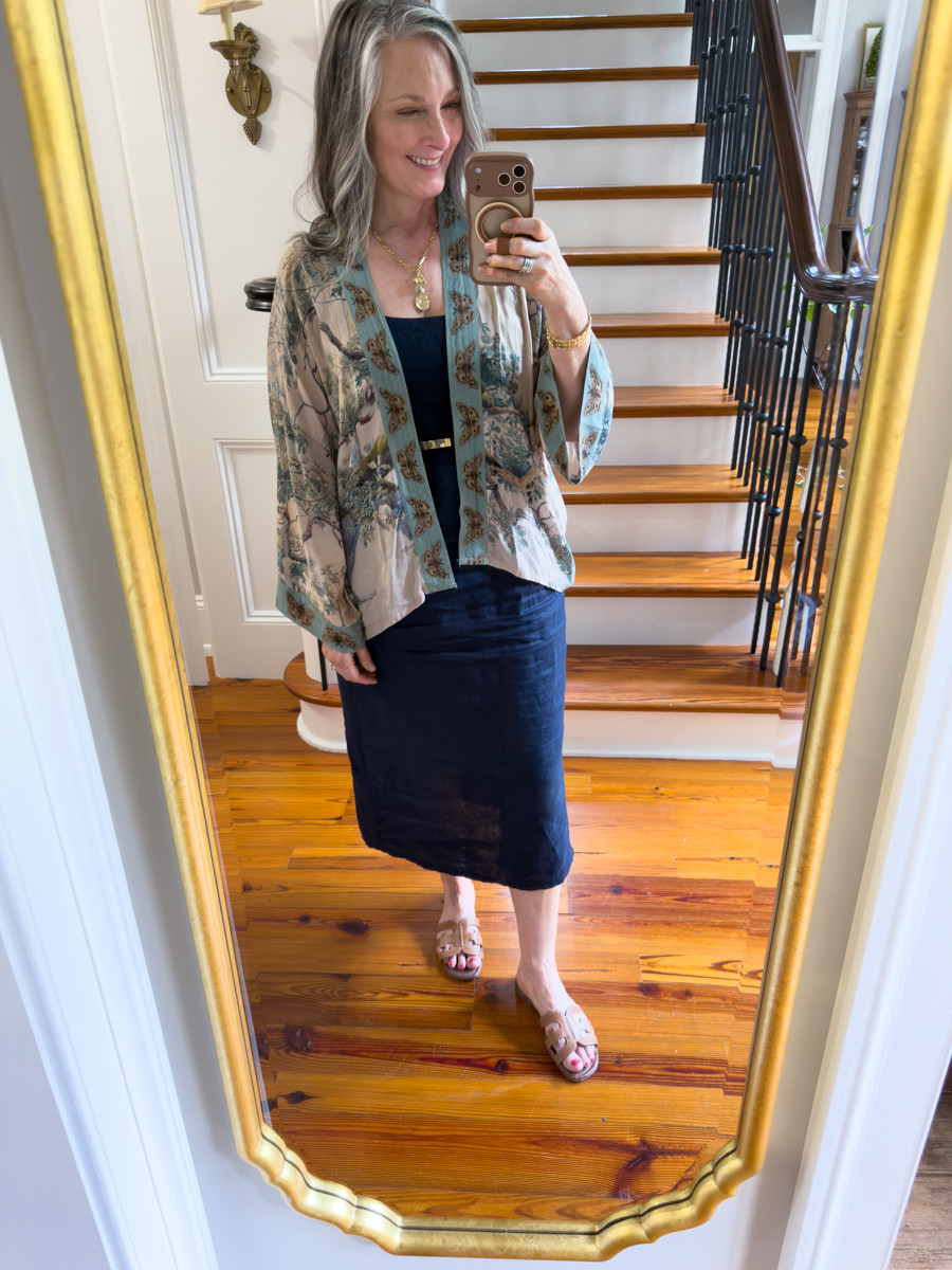Quince linen dress dresses up for church! The kimono is no longer available. It was a boutique purchase in Sedona.

#LTKootd #LTKSeasonal #LTKOver40