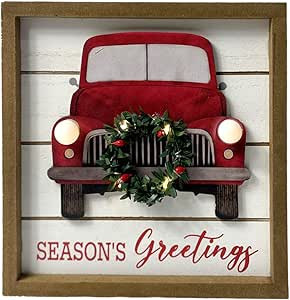 Eternhome Christmas Truck Decorations LED Lighted Season Greeting Wreath Block for Home Farmhouse... | Amazon (US)