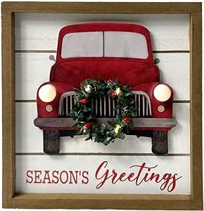 Eternhome Christmas Truck Decorations LED Lighted Season Greeting Wreath Block for Home Farmhouse... | Amazon (US)