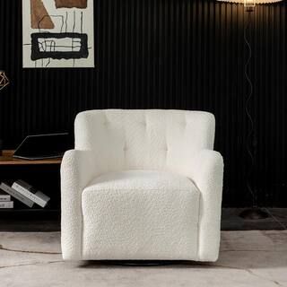 KINWELL Modern Cream Upholstered Tufted Armchair with 360° Swivel BSC108-WH - The Home Depot | The Home Depot