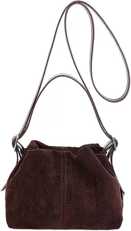 Women Vintage Suede Handbag Small Tote Bag Drawstring Bucket Bag Faux Suede Crossbody Bag Everyda... | Amazon (US)