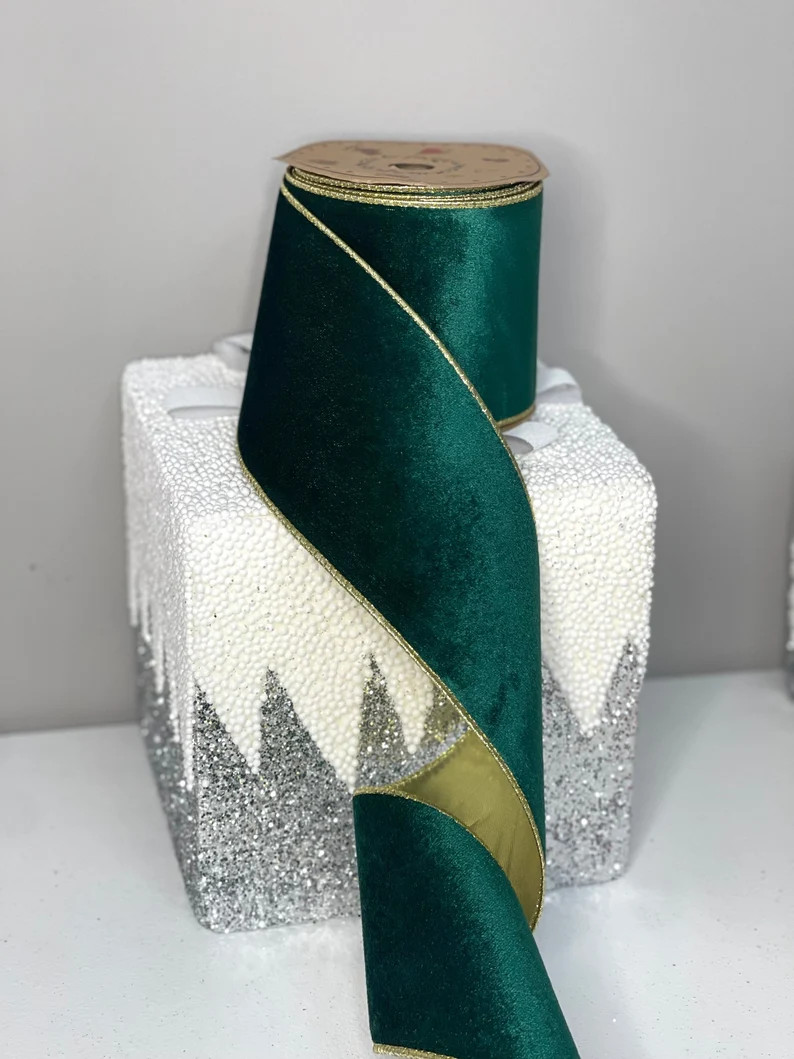 Emerald Green and Gold Wired Craft Ribbon Double Sided 4" X 10 Yards - Etsy | Etsy (US)