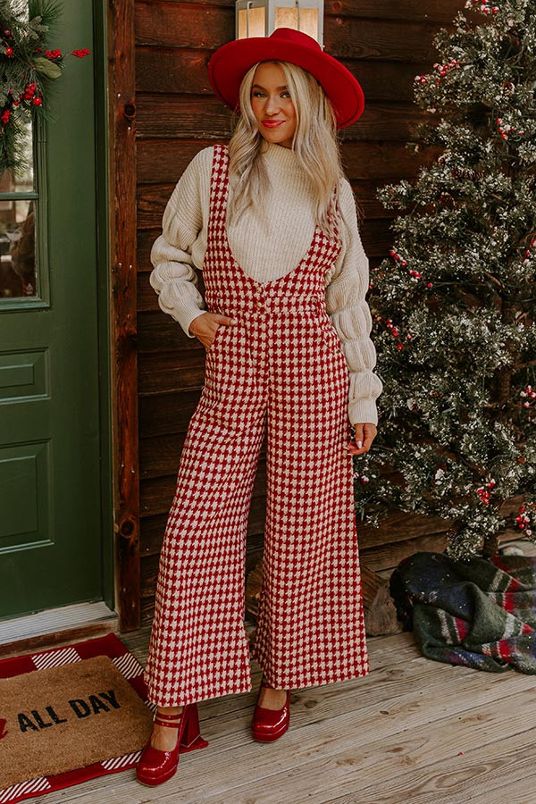 Dreaming Of Soho Houndstooth Jumpsuit In Crimson | Impressions Online Boutique