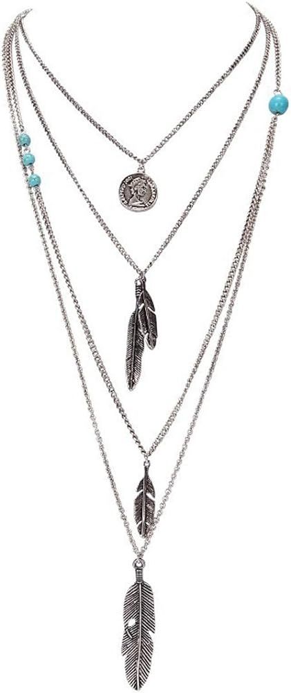 JJTZX Turquoise Choker Necklace Chain Choker Necklace Bohemian 3 Layered Necklace Set | Amazon (US)