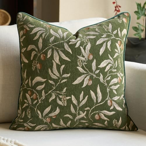 Alerfa Green Floral Throw Pillow Cover 20 x 20 Inch Sqaure Luxury Decorative Pillow Cover for Cou... | Amazon (US)