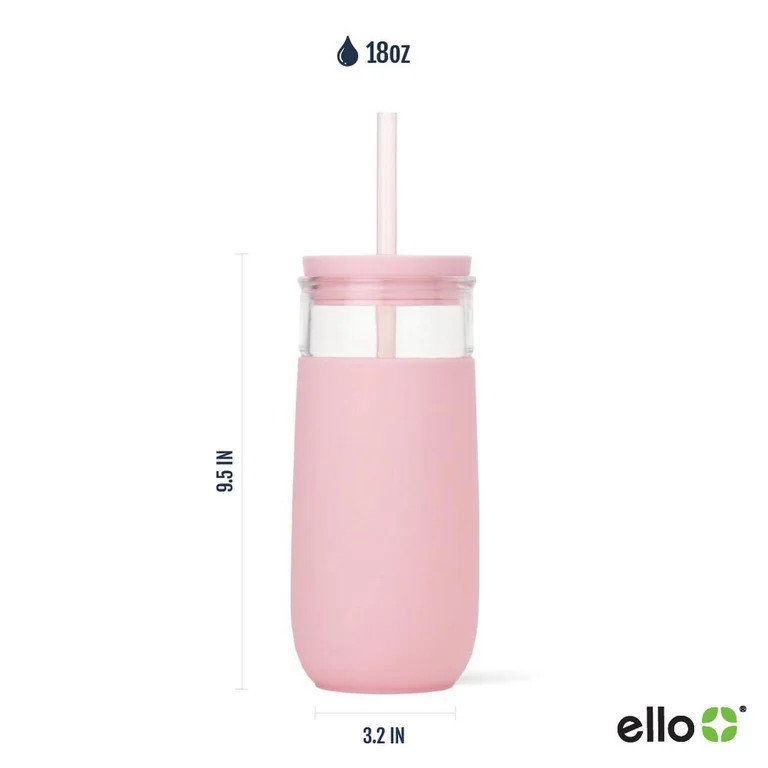 Ello Avery 18oz Glass Tumbler with Straw & Silicone Sleeve, Pink | Walmart (US)