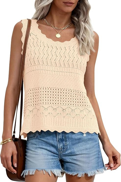 PRETTYGARDEN Womens Crochet Tank Tops 2026 Summer Spring Sleeveless Tops Cute Sweater Vest Trendy... | Amazon (US)