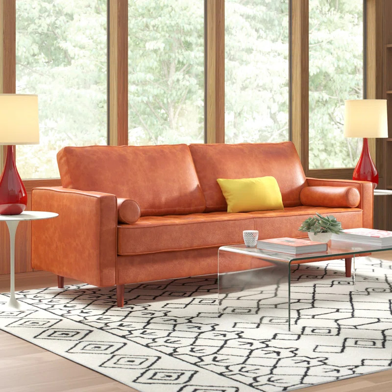 Ainslee Leather 88" Square Arms Sofa | Wayfair North America