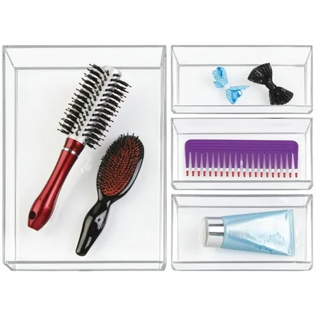 InterDesign Clarity Cosmetic Drawer Organizer for Vanity Cabinet, Set of 4, Clear | Walmart (US)