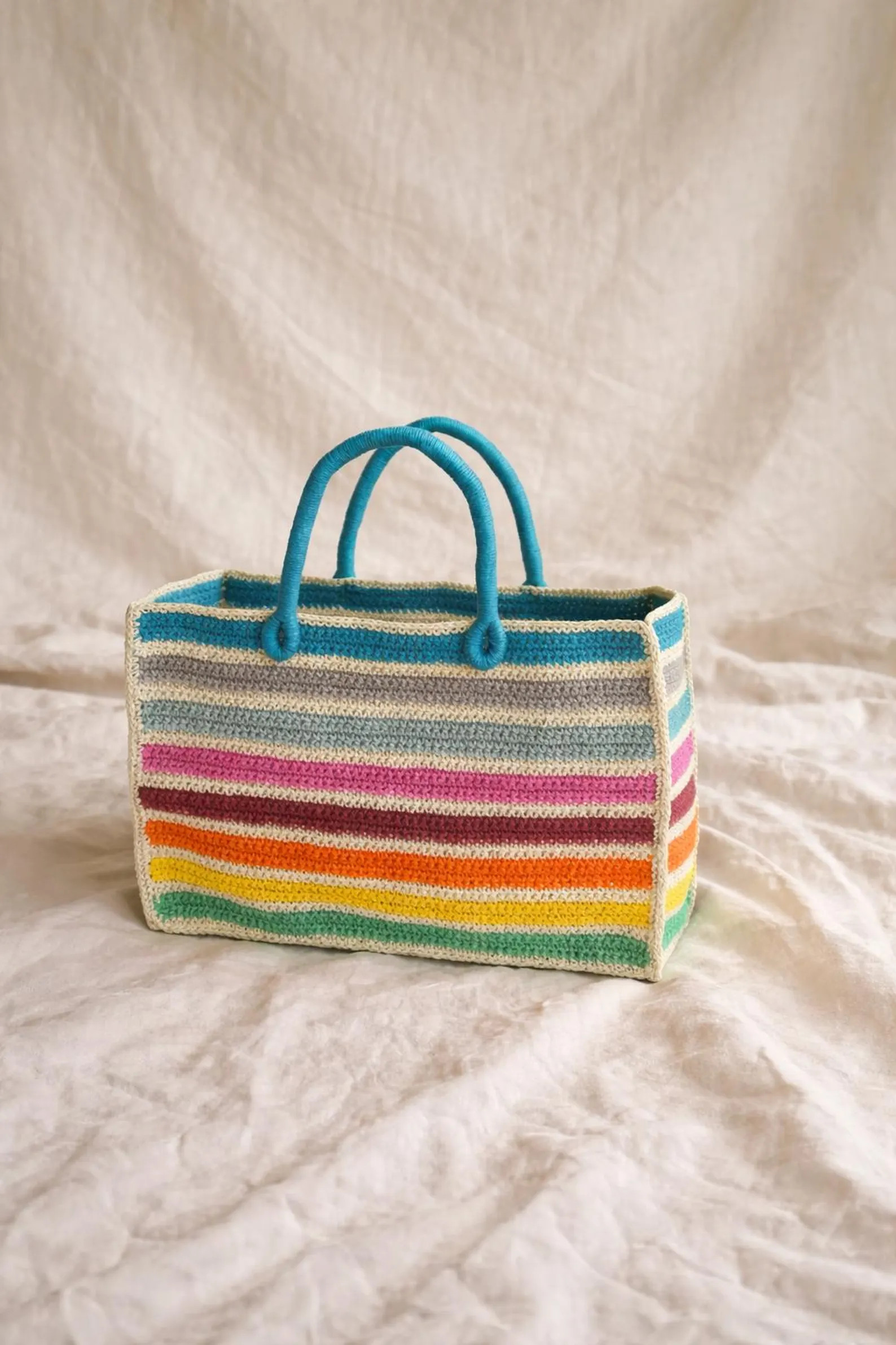 Handmade Crochet Striped Tote Bag 40x26x10 cm | Colorful Boho Handbag | Etsy (Global)