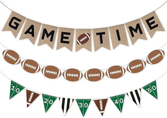 Football Burlap Felt Banners - 3Pcs Fall Football Banner Game Time Fan Pennant Hanging Decoration... | Amazon (US)