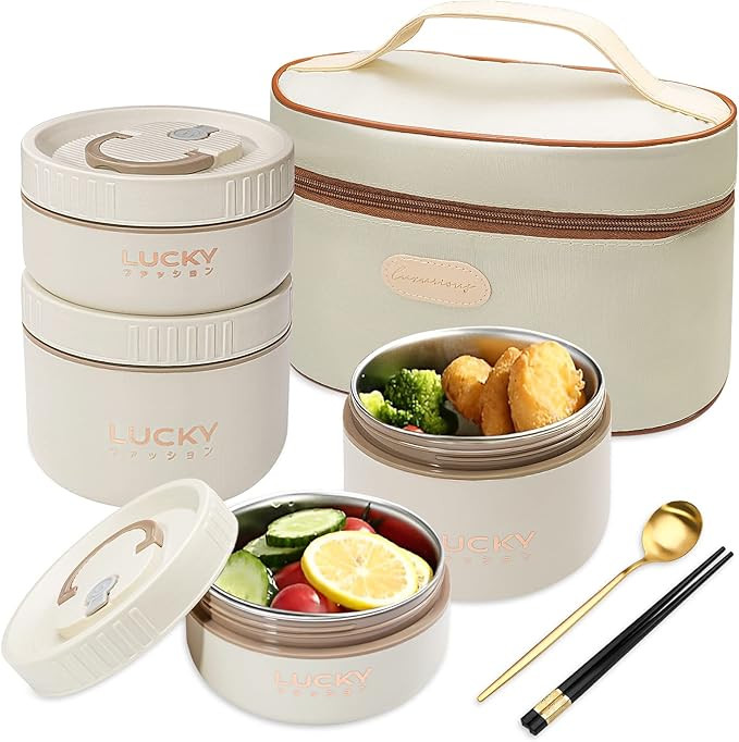 GTGR Portable Thermal Bento Lunch Box for Food 4 Separate Stackable Lunch Box with Bag & Utensils... | Amazon (US)