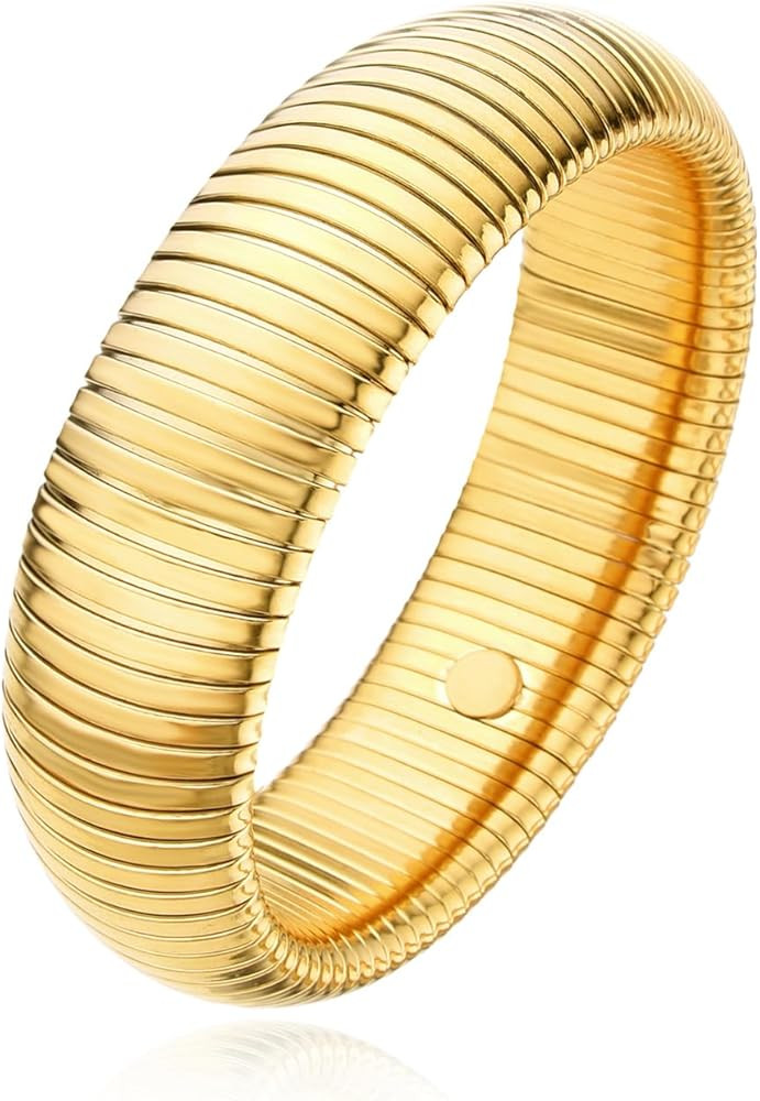 Gold Chunky Stretch Snake Wide Bangle Bracelets for Women, Stainless Steel Tri-tone Interlocking ... | Amazon (US)