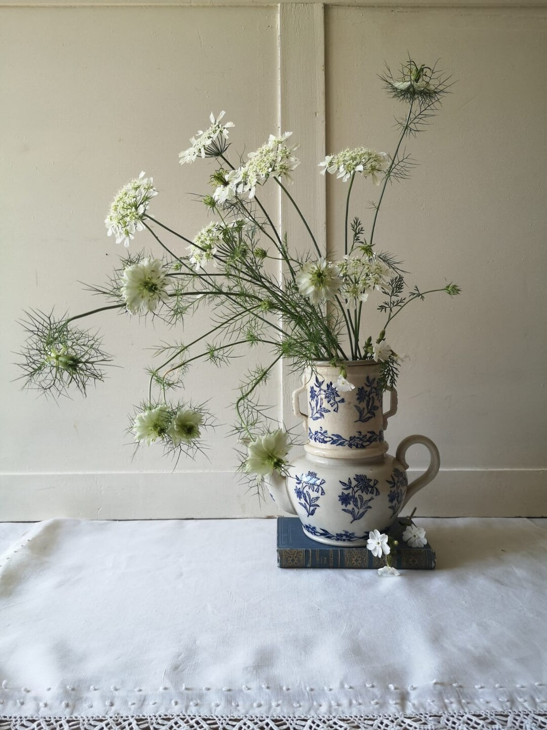 French Antique Stoneware Coffee Tea Pot, Made by 'St Uze', Gray White & Colbalt Blue Floral Desig... | Etsy (US)