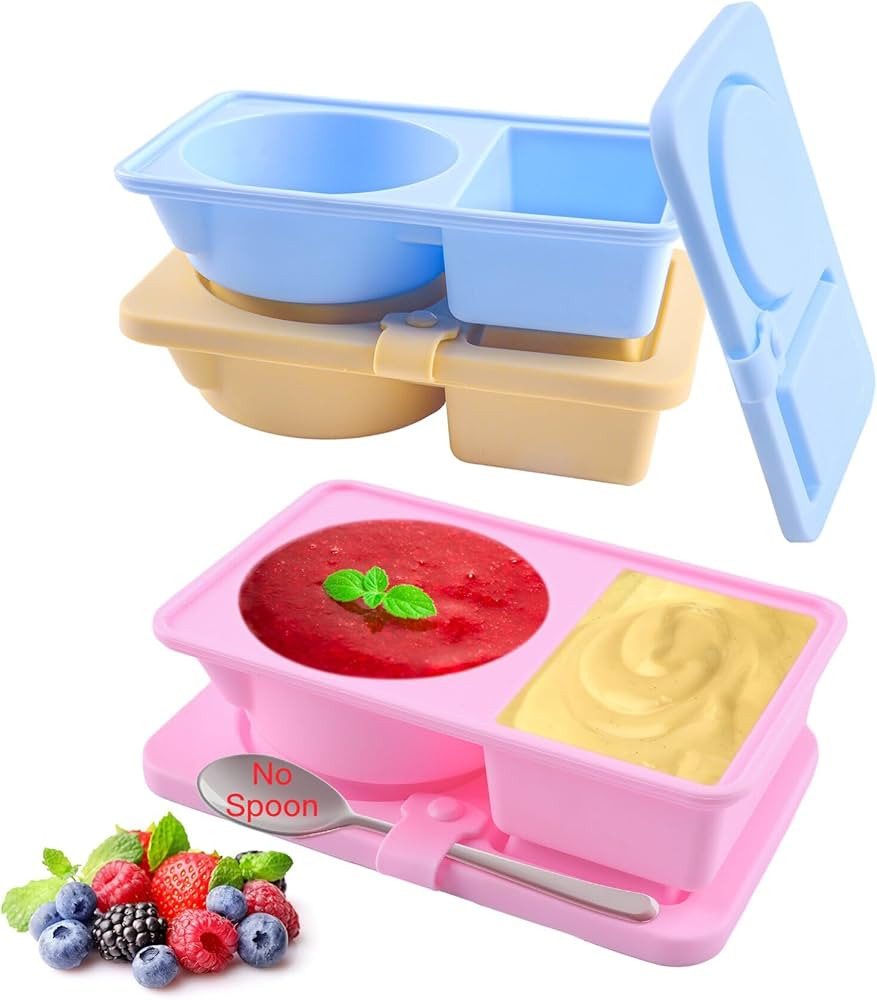 SEVENKA 3 Reuseable Silicone Snack Containers with Lids, Small Double Compartment Snackle Bento B... | Amazon (US)