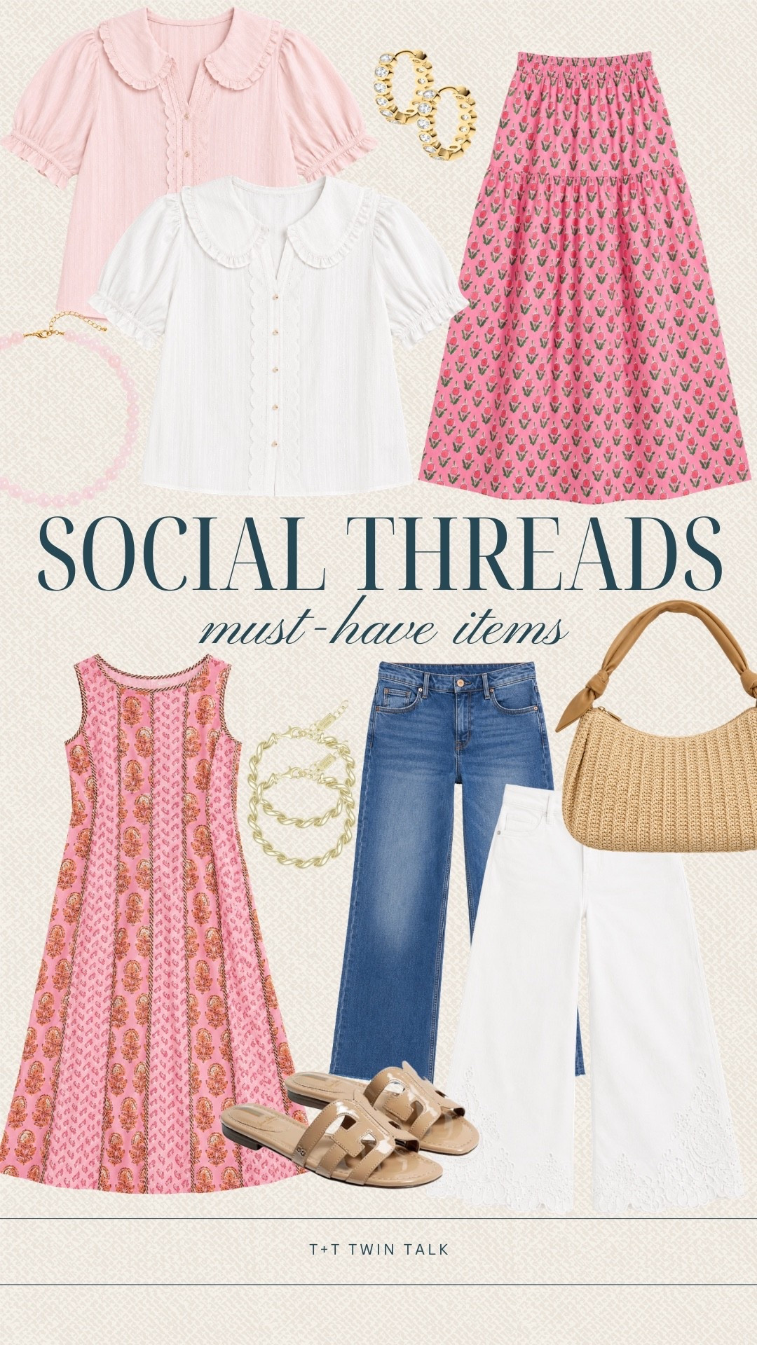 Social Threads has the cutest mix of feminine staples right now. The scalloped collar tops, pink printed maxi skirt, and patterned midi dress all feel so fun for summer without being over the top. I also love how the woven bag and neutral sandals keep everything looking easy and wearable.

#LTKOver40 #LTKSeasonal #LTKMidsize
