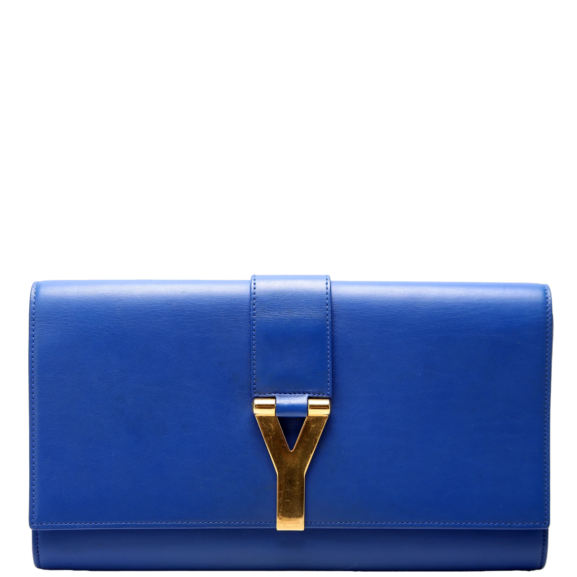 Classic Y Ligne Clutch Smooth Leather Blue | Keeks Designer Handbags