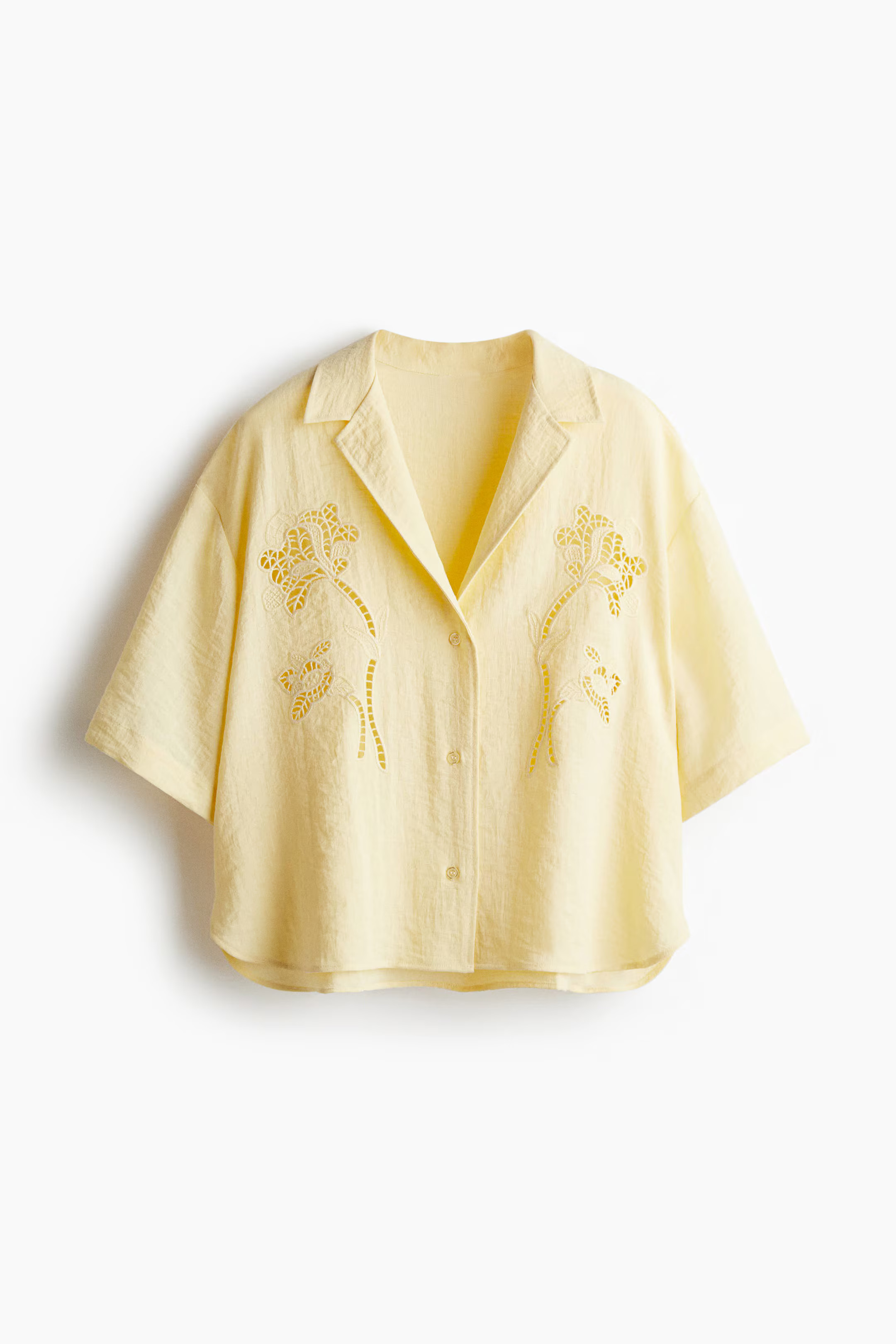 Broderie anglaise shirt - Light yellow - Ladies | H&M GB | H&M (UK, MY, IN, SG, PH, TW, HK)