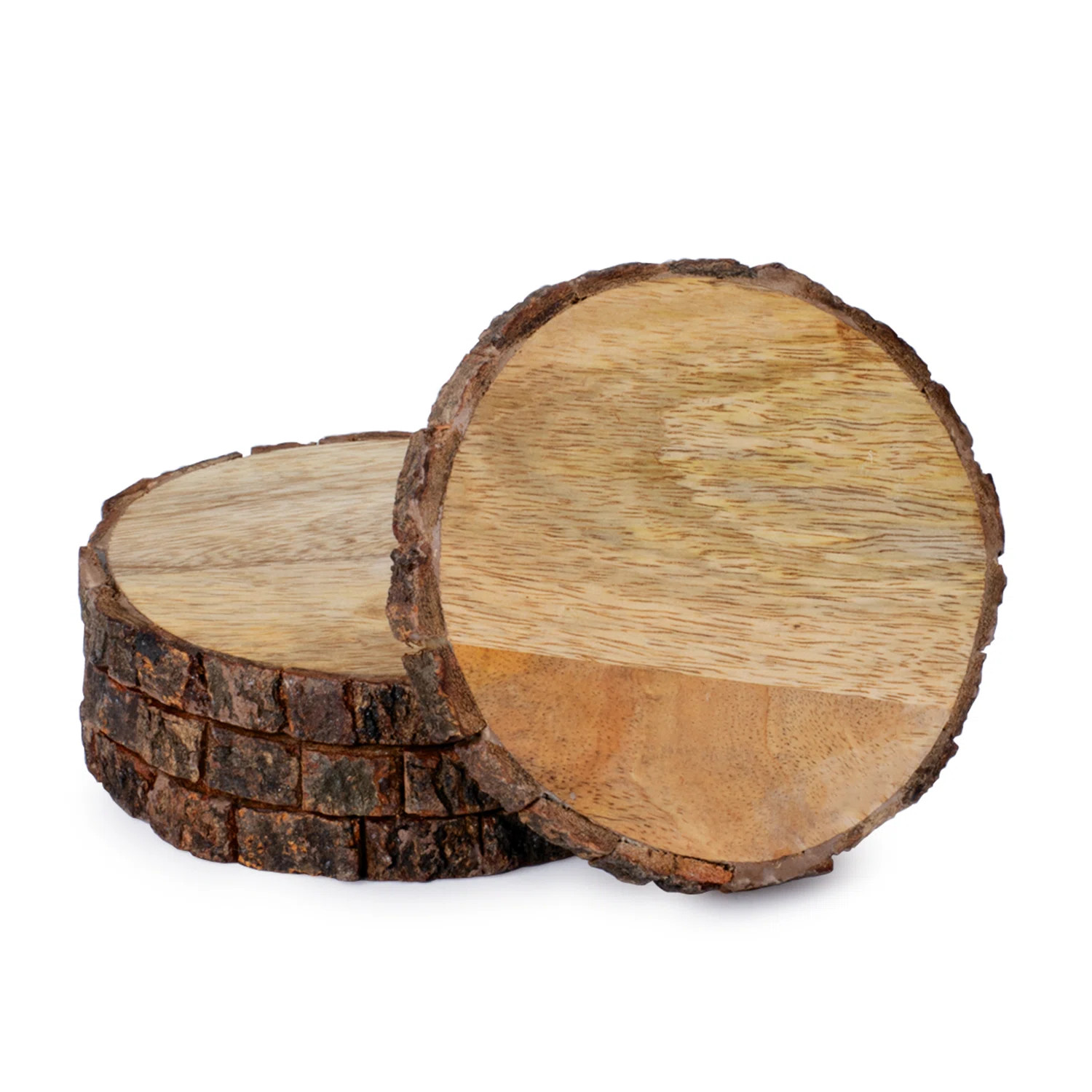 4 Pack Mango Wood Bark Edge Coaster Set | Wayfair North America