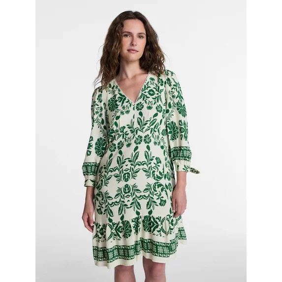 Time and Tru Women's A-Line Border Print Mini Dress, Sizes XS-XXXL | Walmart (US)