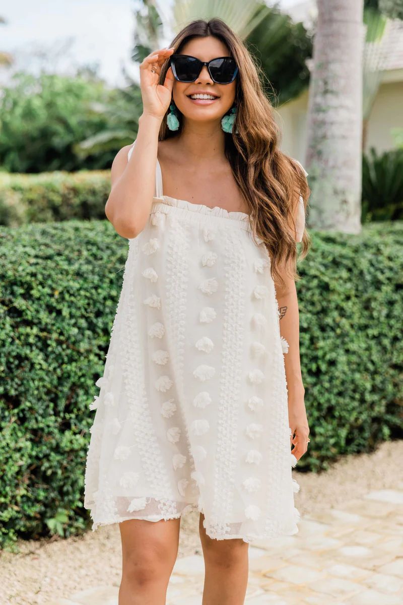 We Make The Rules Pom Dress Off White FINAL SALE | The Pink Lily Boutique