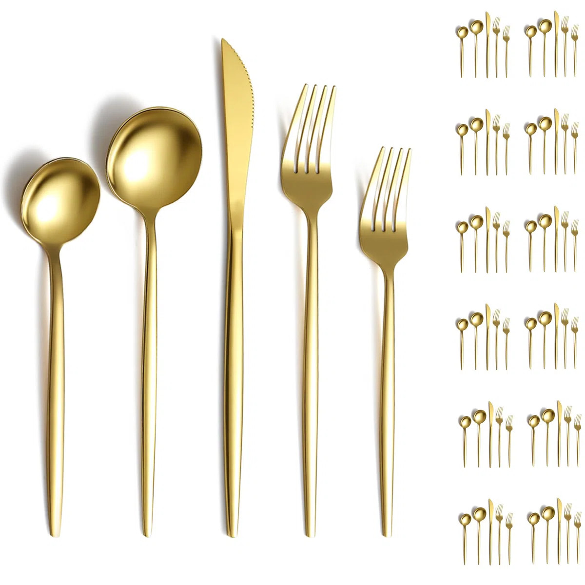 60-Piece Luxury Gold Stainless Steel Silverware Set For 12, Rust-Resistant, Dishwasher Safe, Mode... | Wayfair North America