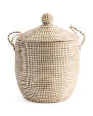 Small Resin Seagrass Hamper With Lid And Handles | TJ Maxx