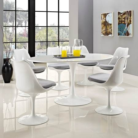 Lippa 60" Oval Wood Top Dining Table in White | LexMod.com