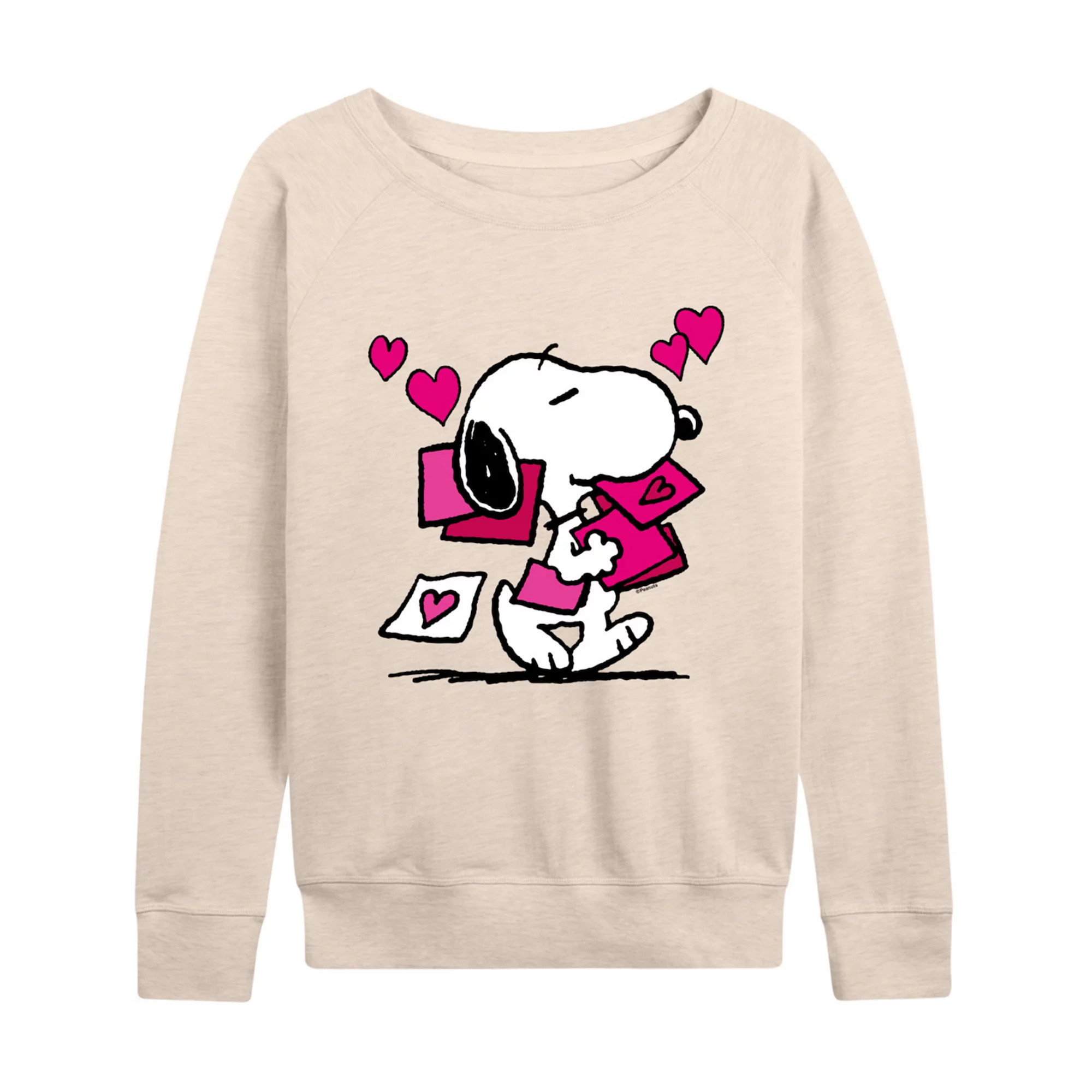 Women's Peanuts Snoopy Valentines Cards French Terry Long Sleeve Tee | Kohl's