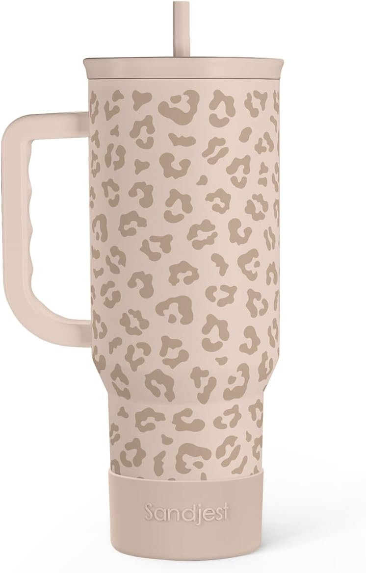 SANDJEST Leopard Tumbler with Handle, Insulated Cup Stainless Steel Travel Mug Cup, Gifts for Wom... | Amazon (US)