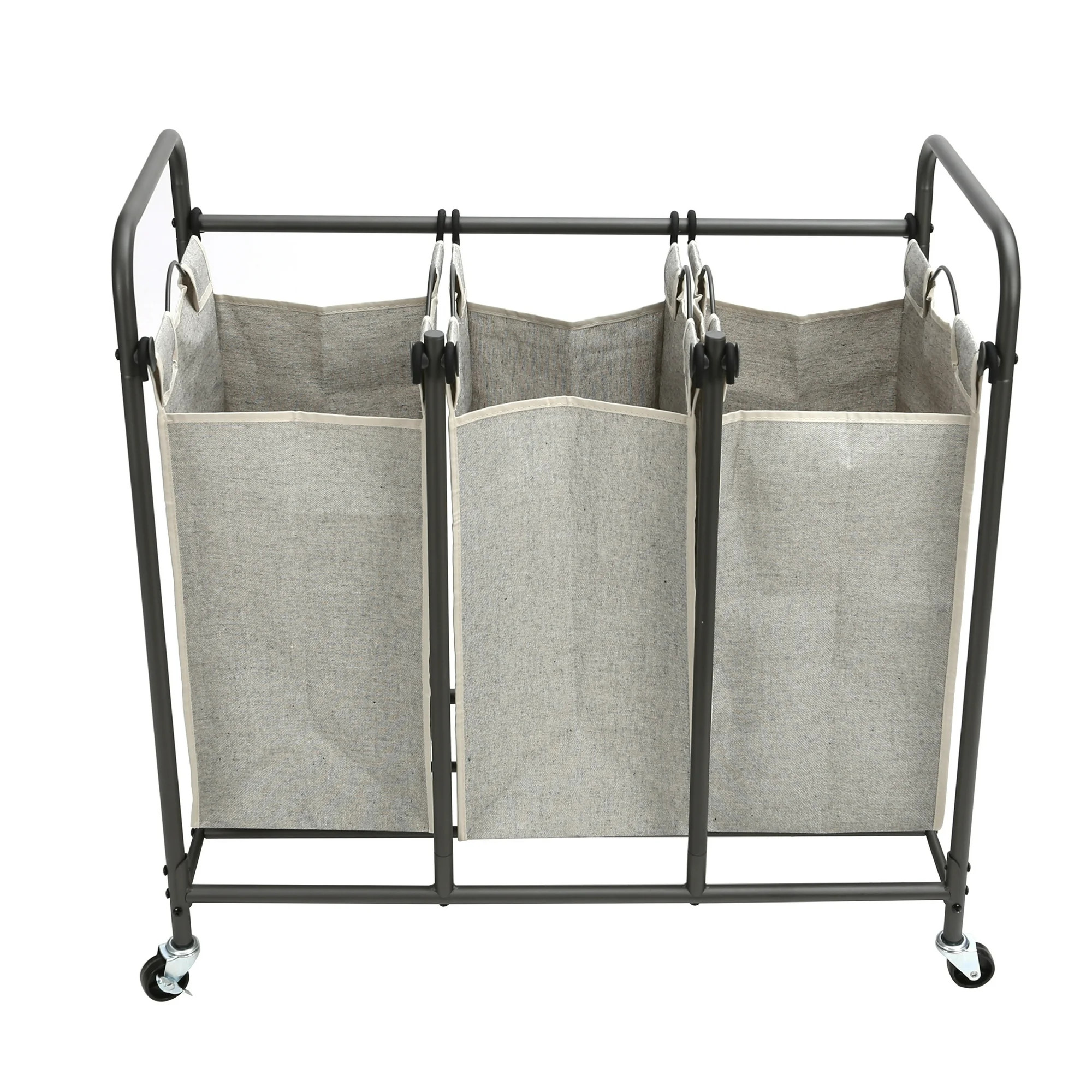 Better Homes & Gardens 3 Bag Laundry Sorter, Metal Rolling Cart with Grey Fabric Bins, Adult | Walmart (US)